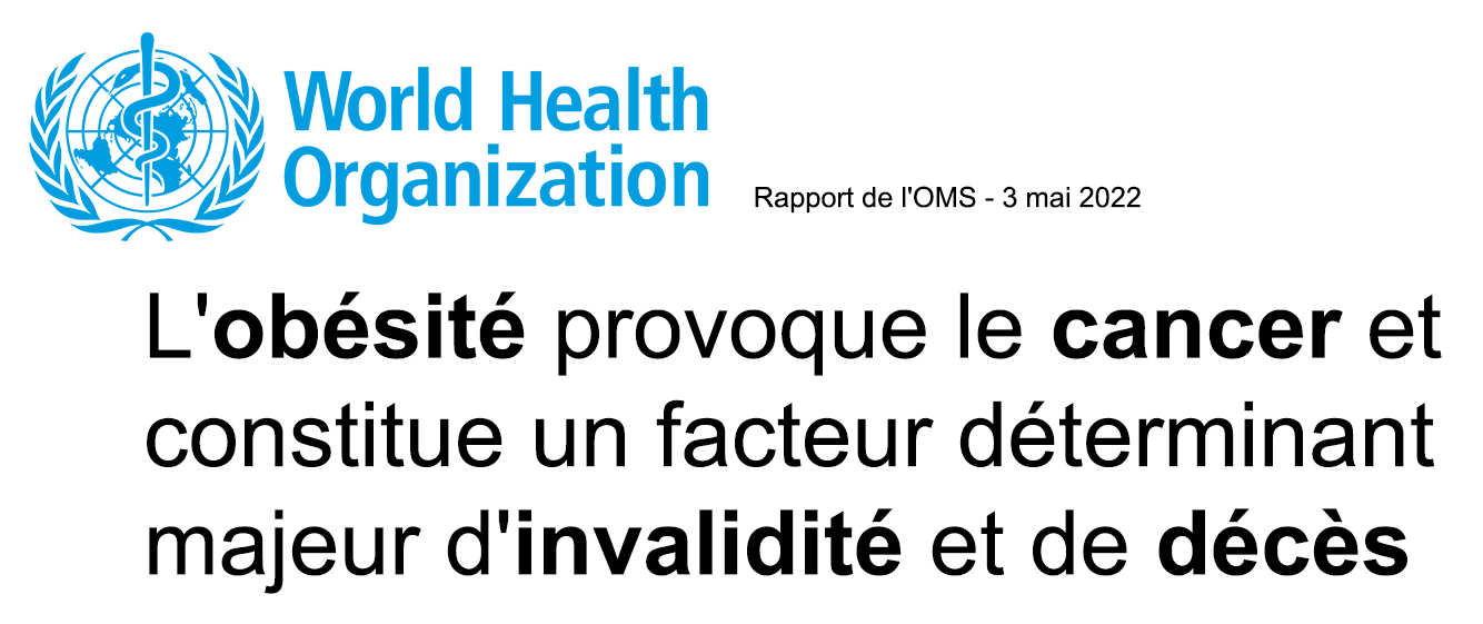 World Health Organisation - Organisation mondial de la santé. L'obésité provoque le cancer et constitue un facteur déterminant majeur d'invalidité et de décès